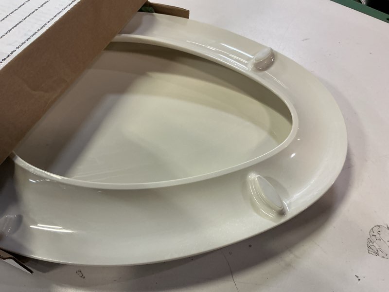 Condition photo showing As Is for KOHLER 4636-RL-0 Cachet ReadyLatch Elongated Toilet Seat Slow Close, Soft Close Toilet Seat Quiet Lid, Contoured Grip-Tight Bumpers Installation Hardware, Apartment Essentials, White White Elongated Ready Latch