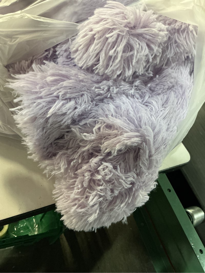 Condition photo showing As Is for smoofy fluffy queen comforter set, faux fur comforter set queen size, luxury fuzzy bedding set, soft shaggy bed set for all season, 3 pieces - 1 comforter & 2 pillowcases, lavender purple lavender purple queen