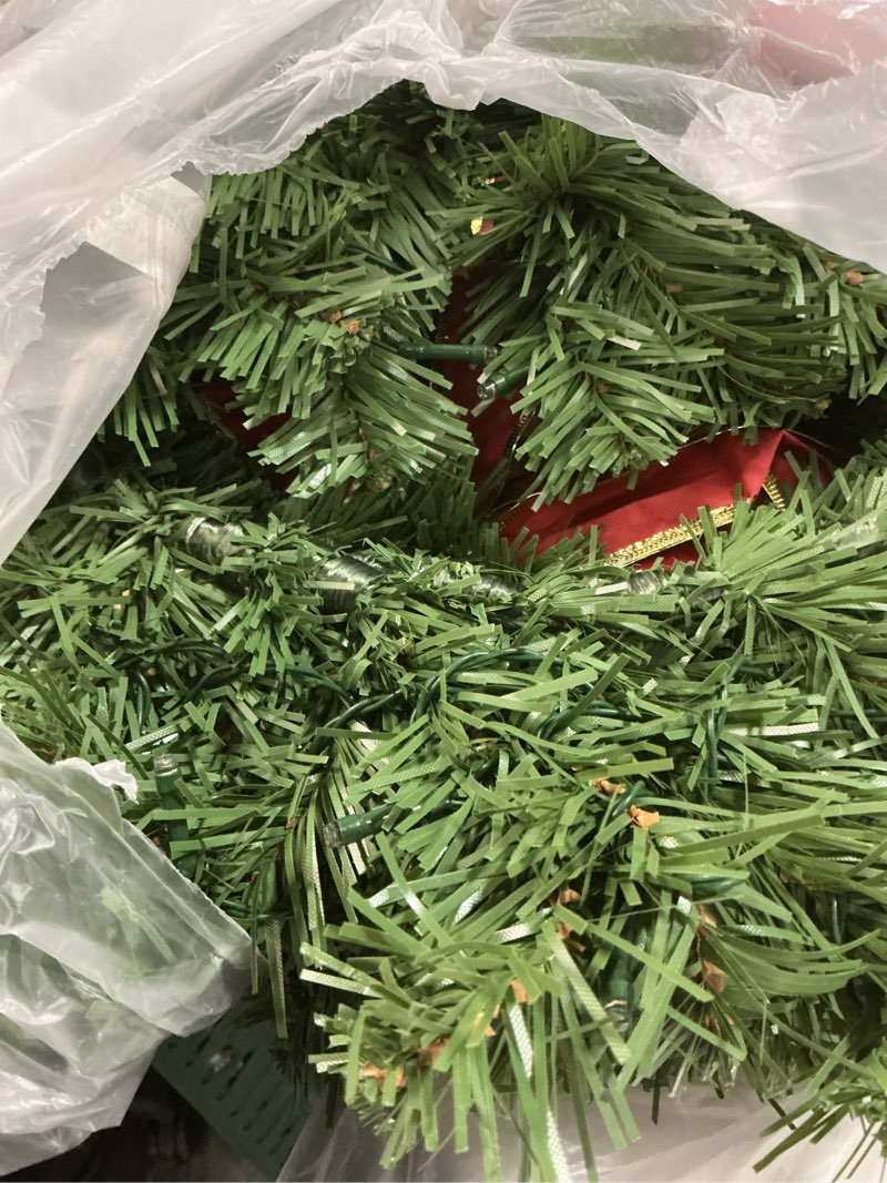 Condition photo showing As Is for Joiedomi 19" Christmas Pre-Lit Wreath with LED Lights with Ribbon, 3 Pcs Wreaths for Front Door, Windows, Living Room, and Indoor Outdoor Christmas Decorations Window Door Wreath, Battery Operated