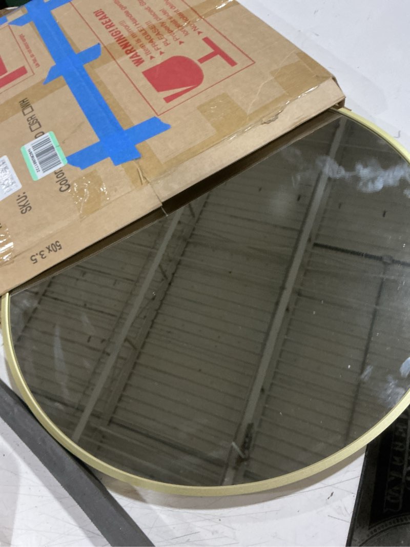 Condition photo showing Good Condition for fabuday round gold mirror for wall - 20 inch circle mirror for bathroom, living room decor, metal golden framed small circular mirror 20"l x 20"w gold