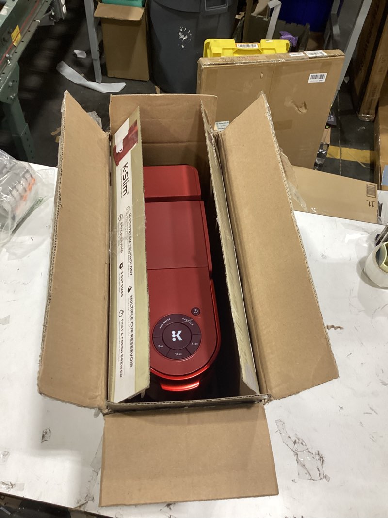 Condition photo showing As Is for Keurig K- Slim Single Serve K-Cup Pod Coffee Maker, with 3 Brew Sizes, Multistream Technology, 46oz Removable Reservoir, Scarlet Red