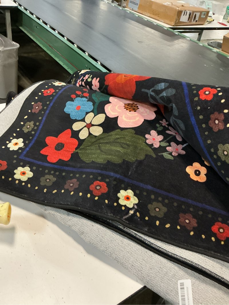 Condition photo showing Good Condition for floral nursery 5x7 area rugs washable print boho cute carpet non slip flower low pile for living room kids girls playroom bedroom kitchen office farmhouse-black black 5' x 7' (rectangular)
