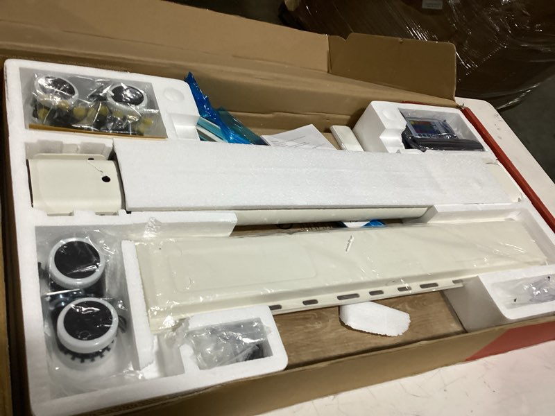 Condition photo showing New/Like New for aokcos rolling tv stand with led lights for 43-75 inch tv, 8-height adjustable mobile tv stand with 12° tilt, wooden base floor tv mounts, max load 110lbs, vesa 100x100mm to 600x400mm, white 43”-75”