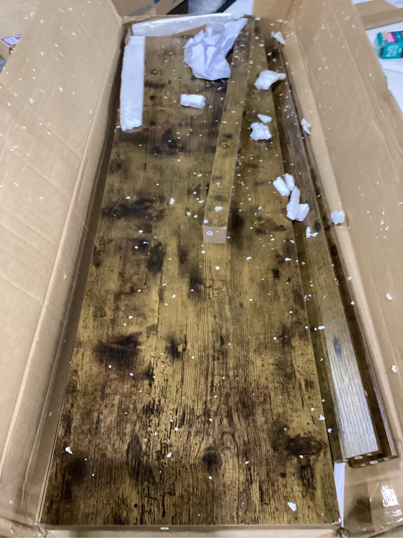 Condition photo showing As Is for missing parts***** besiost 47\" farmhouse wood entryway table narrow console table with storage behind couch sofa table with shelves entry way table with open storage, easy assembly, rustic brown rustic brown 47\"(l)*31.3(h)
