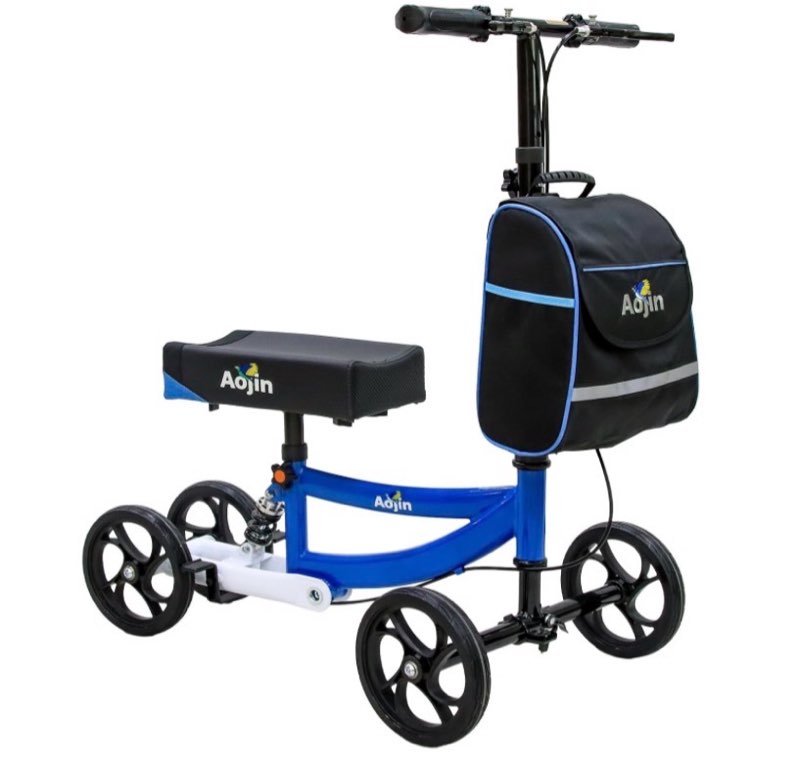 Aojin Knee Scooter, 300lbs Capacity, 13\" Big PU Seat, All Terrain Foldable Knee Scooter Walker 