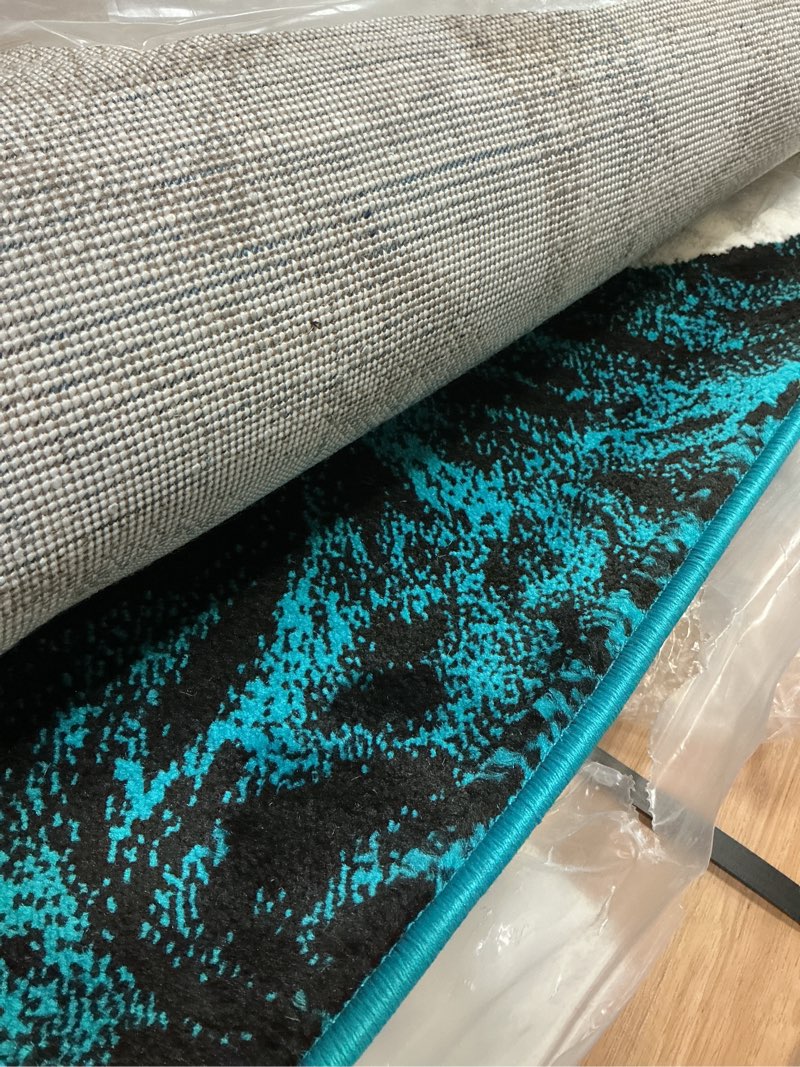 Condition photo showing New/Like New for yafa home fashion modern contemporary swirls design area rug, luxurious, elegant, and fashionable area rug (turquoise, 8 ft x 10 ft)