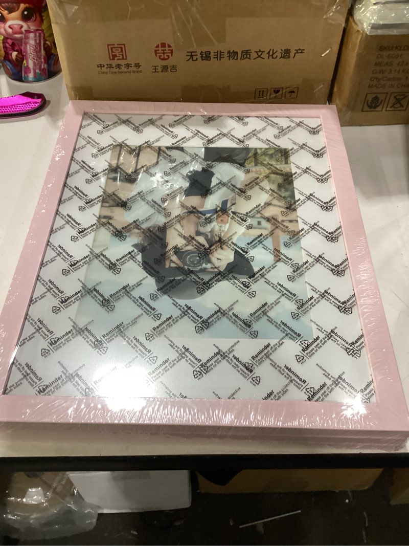 Condition photo showing New/Like New for 11x14 picture frame set of 12, modern gallery wall frames, pink | fits 8x10 with mat or 11x14 without mat, shatterproof cover, horizontal or vertical wall mounting, tabletop, photo collage pink 11x14