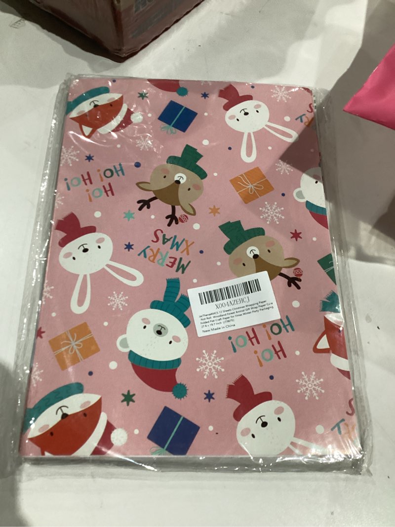 Condition photo showing New/Like New for JarThenaAMCS 12 Sheets Christmas Wrapping Paper -Not Roll- Woodland Forest Animal Gift Wrap Paper Funny Cute Folded Flat Craft Paper for Kids Xmas Winter Party Packaging, 27.6 x 19.7 Inch