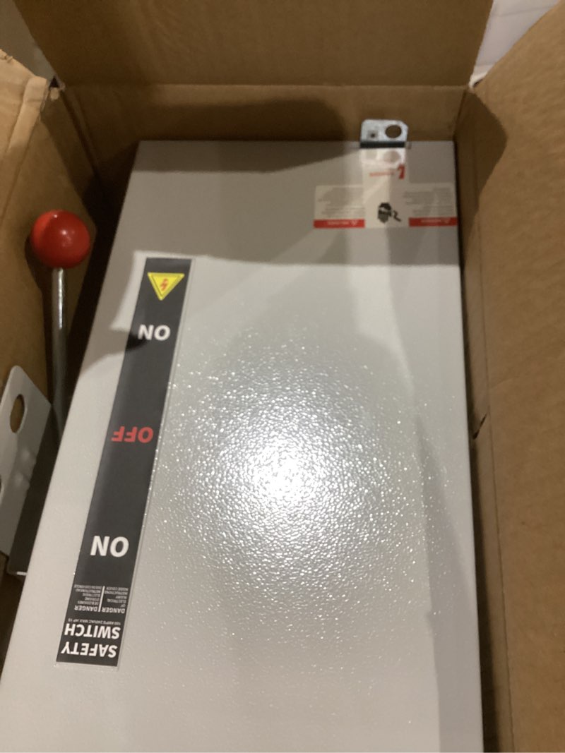 Condition photo showing As Is for 100A Generator Transfer Switch, 12000/24000/45000W General-Duty Double-Throw Safety Switch, 120/240/450V Manual Transfer Switch with Arc Extinguishing Cover, NEMA 3R Standards for Indoor/Outdoor Use