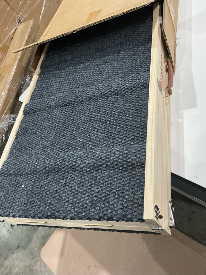 Condition photo showing Good Condition for dog ramp for bed, 64\" long foldable pet ramp for small large dogs, dog ramps for high beds car, high traction with platform 6 adjustable heights 24\" to 30\" up to 220lbs, wood wood 64\"x 17inch