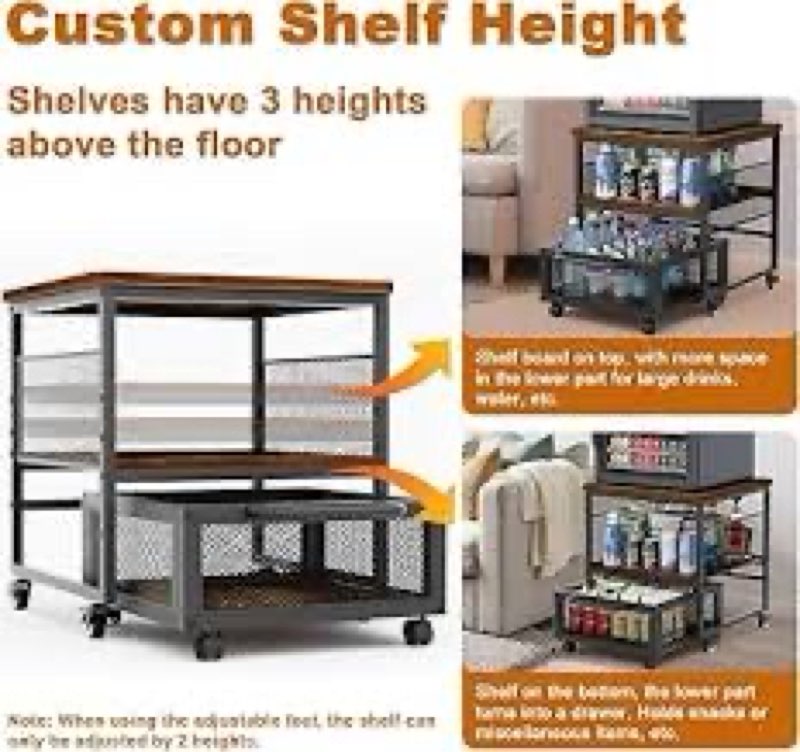 21x21in Mini Fridge Stand with Storage, Heavy Duty Mini Fridge Table with 4 Lockable Wheels for Coff
