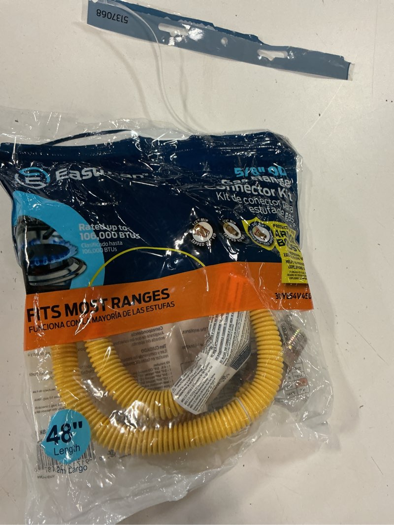 Condition photo showing As Is for eastman 48-in 3/4-in mip inlet x 3/4-in mip outlet stainless steel gas appliance installation kit
