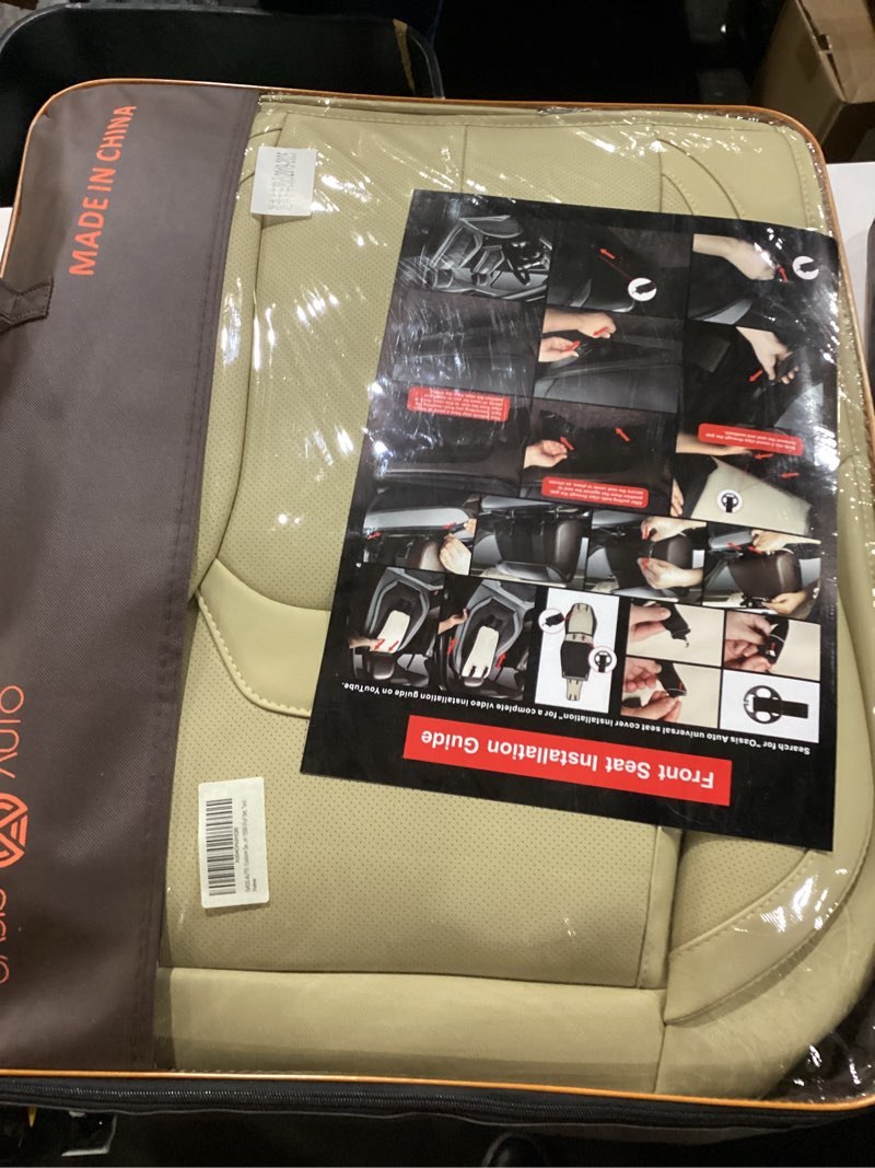 Condition photo showing New/Like New for OASIS AUTO Custom Fit Seat Covers for 2014-2018 Chevy Silverado GMC Sierra 1500 2500HD 3500HD (Crew, Double & Extended Cab), Full Set Premium Leatherette, Waterproof Pickup Truck Protectors (Tan)