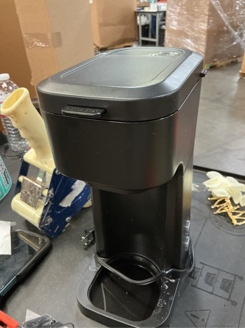 Condition photo showing As Is for mainstays black matte dual brew coffee maker, single serve, auto shutoff, 14 oz reservoir