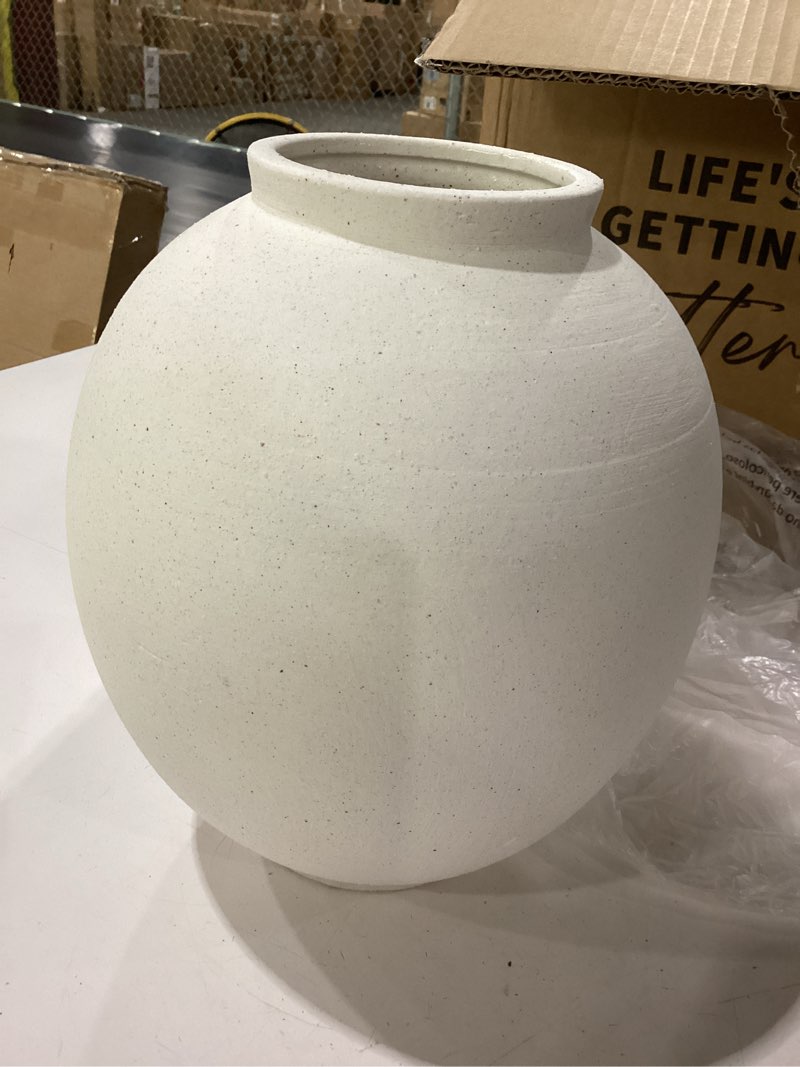 Condition photo showing New/Like New for large white ceramic vase - 9.8 inch rustic farmhouse flower vase for home decor, minimalist tall vases for living room, table, bathroom, holiday & weddings (sandstone white) sandstone white 9.8 inch