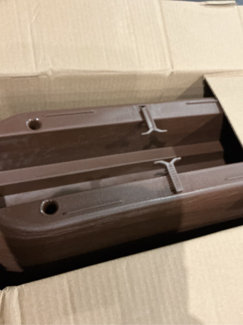 Condition photo showing As Is for emsco group bloomers railing planter with drainage holes – 24" weatherproof resin planter – brown, plastic brown 24.3 × 10.5 × 9.5 inches