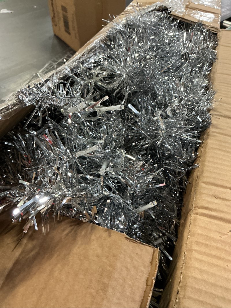 Condition photo showing As Is for Karl home 7FT Prelit Silver Artificial Christmas Tree with 450 Warm Lights, Remove Contral 8 Light Modes, 1250 PVC Branch Full Christmas Tree for Home, Office, Party Holiday, Foldable Base