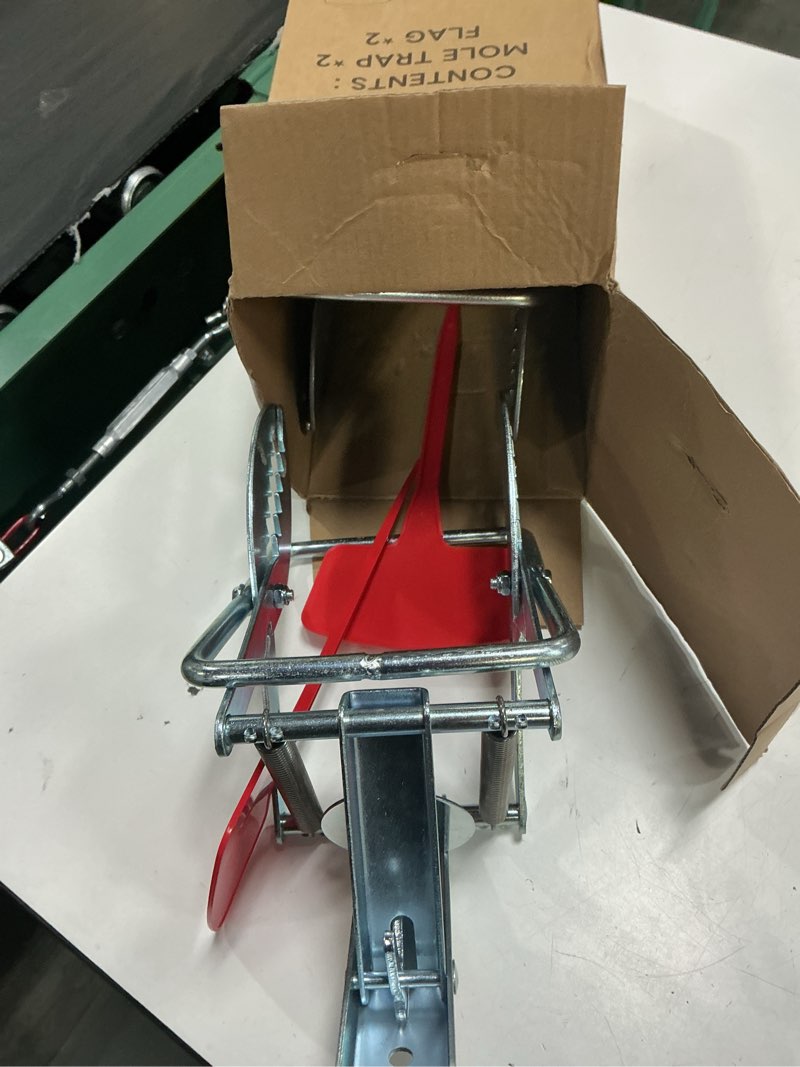 Condition photo showing As Is for mole trap scissor 2 pack, upgraded mole traps for lawns that kill best, galvanized steel mole killer, step setup
