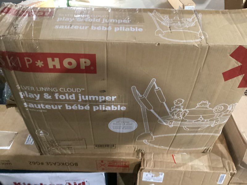 Condition photo showing New/Like New for skip hop baby activity play bouncer for baby ages 4m+ silver lining cloud, foldable silver lining cloud activity play bouncer