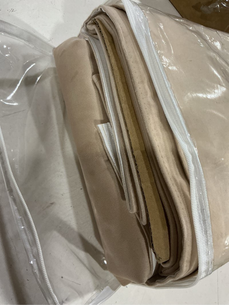 Condition photo showing New/Like New for miulee blush beige velvet curtains 96 inches 2 panels - luxury room darkening window drapes for bedroom living room thermal insulated super soft blackout, back tab rod pocket pinch pleated, w52 x l96 blush beige 52"w x 96"l (pack of 2)