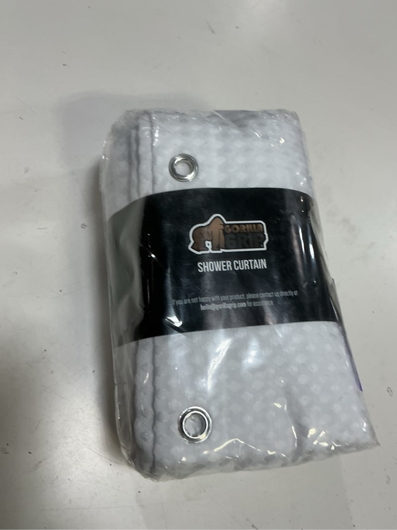 Condition photo showing New/Like New for gorilla grip waffle shower curtain, thick weighted fabric, wrinkle and rust resistant, classic hotel quality design, heavy duty long curtains for bathroom showers, bath tubs, machine wash, 72x72 white