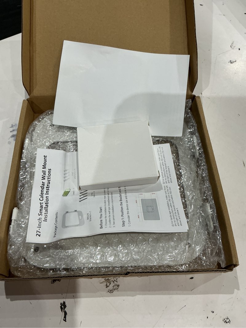 Condition photo showing As Is for no-stud, no-drill metal wall mount for skylight calendar max 27", no-drill installation for drywall, matte white, portrait/landscape, anti-scratch silicone pads, accessories for skylight calendar