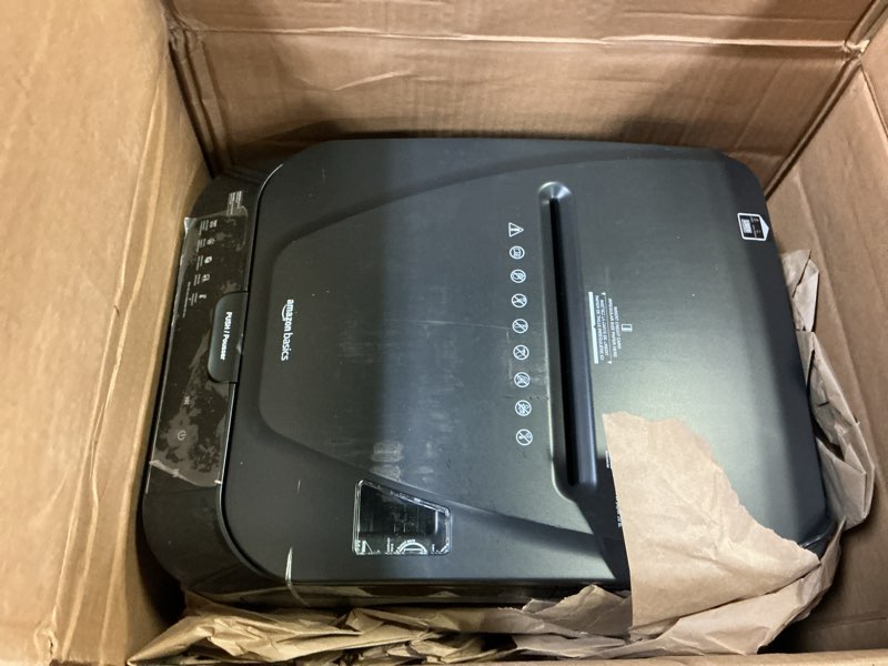 Condition photo showing As Is for Amazon Basics 150 Sheet Autofeed Micro Cut Paper Credit Card Shredder for Security, Black