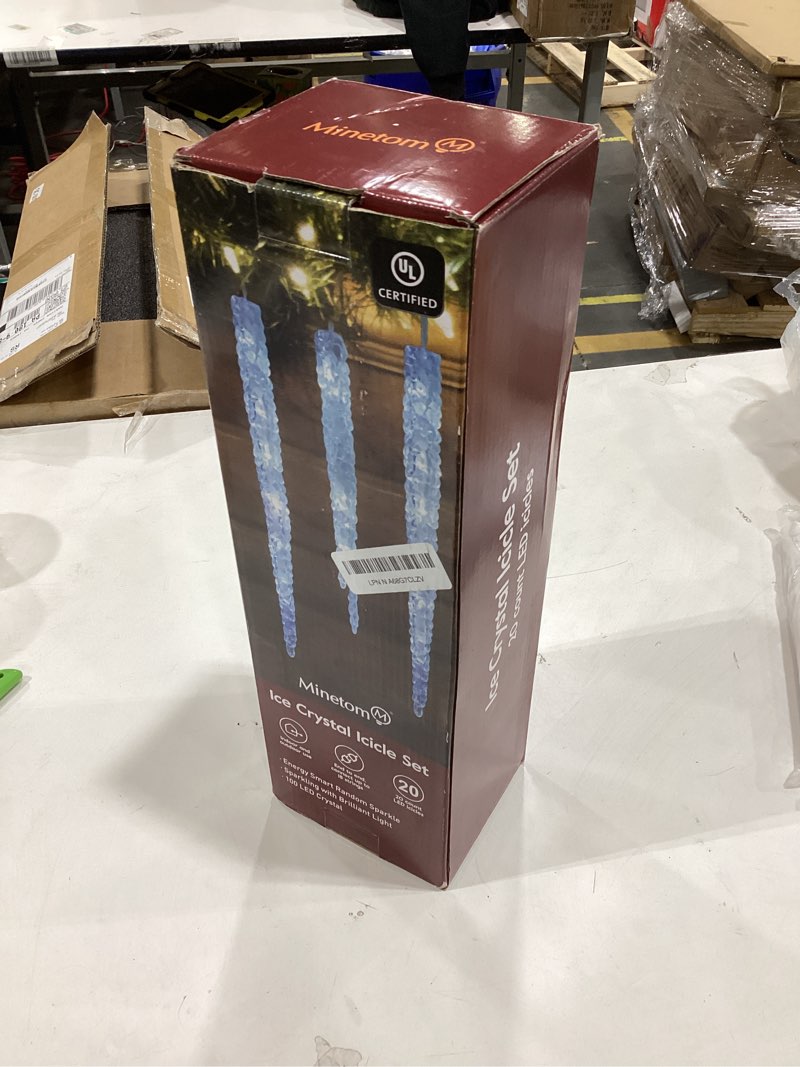 Condition photo showing New/Like New for Minetom Icicle Lights Outdoor with Clips, 20ft 100 LED 20 Tubes Twinkling White Christmas String Lights, Connectable Waterproof Hanging Icicle String Light Plug in for Eave Holiday Outdoor Cool White 20 Tubes