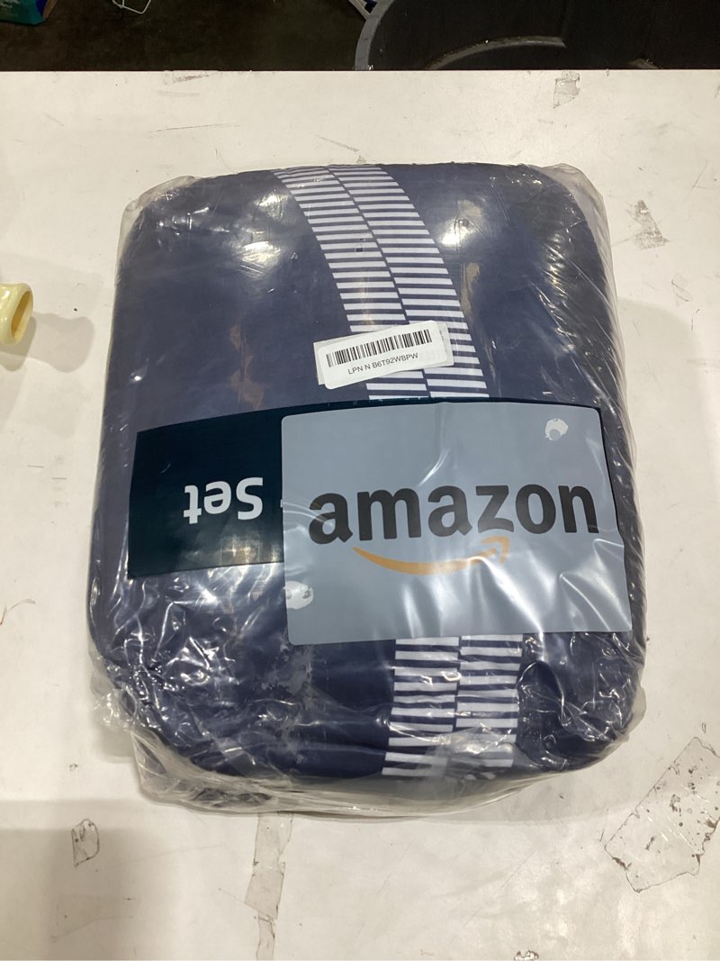 Condition photo showing Good Condition for dobuyly navy blue king size comforter set 7 pieces, boho striped bed in a bag soft microfiber all season bedding set with comforter, sheets, pillowcases & shams