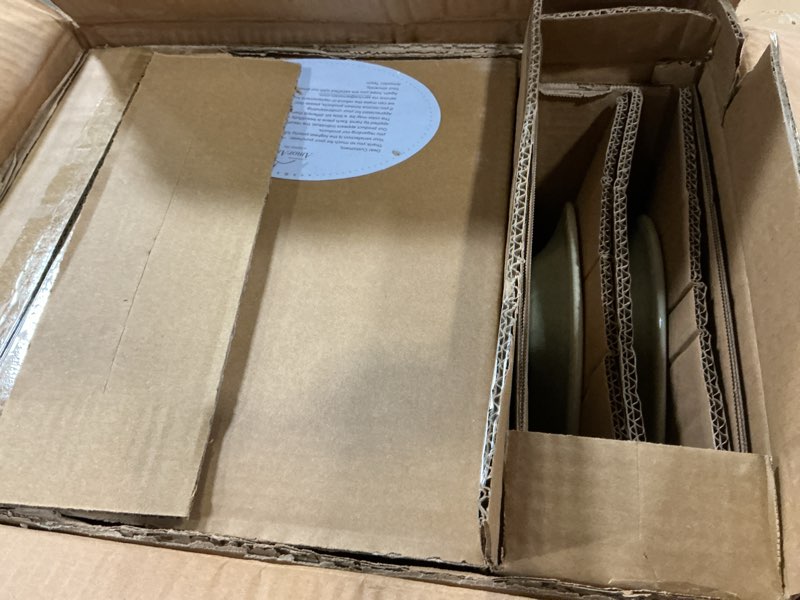 Condition photo showing New/Like New for amorarc ceramic dinnerware sets, handmade stoneware reactive glaze plates and bowls set, scratch resistant | dishwasher & microwave safe, service for 4 (12pc) olive green service for 4