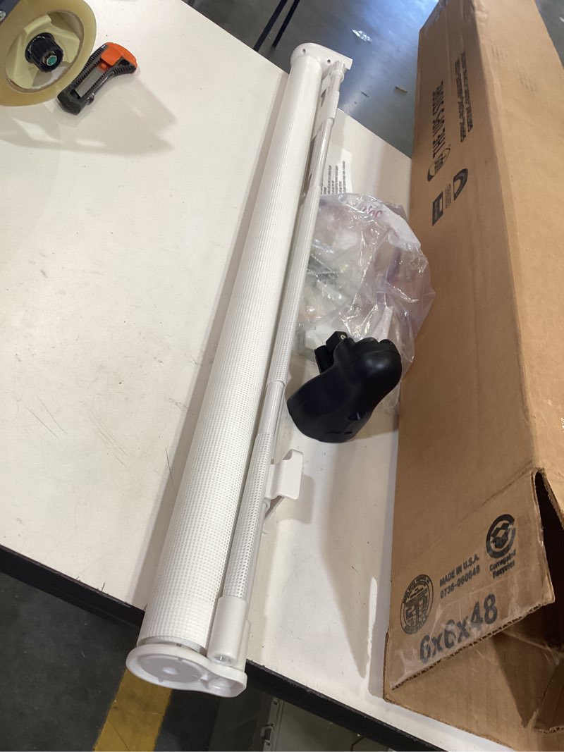 Condition photo showing As Is for adjustable retractable baby safety gate color white