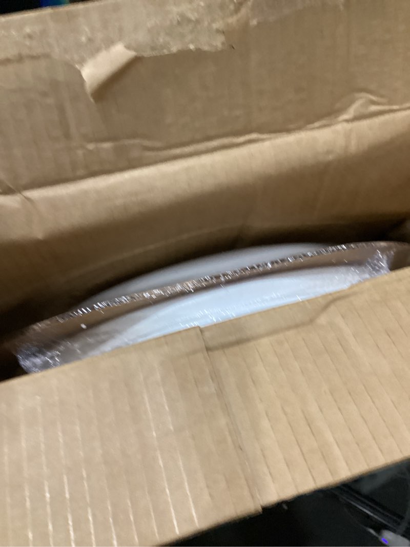 Condition photo showing New/Like New for mayfair padded toilet seat with chrome hinges, soft vinyl over wood core seat, made in usa, round, white elongated seat