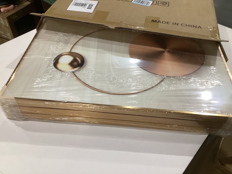 Condition photo showing New/Like New for framed modern luxury gold wall art, 3 piece bright style art prints paintings artwork for walls, bronze gold geometric pictures for living room dining room bedroom wall decor 16x24 in 16" w x 24" h x 3pcs gold circle trio