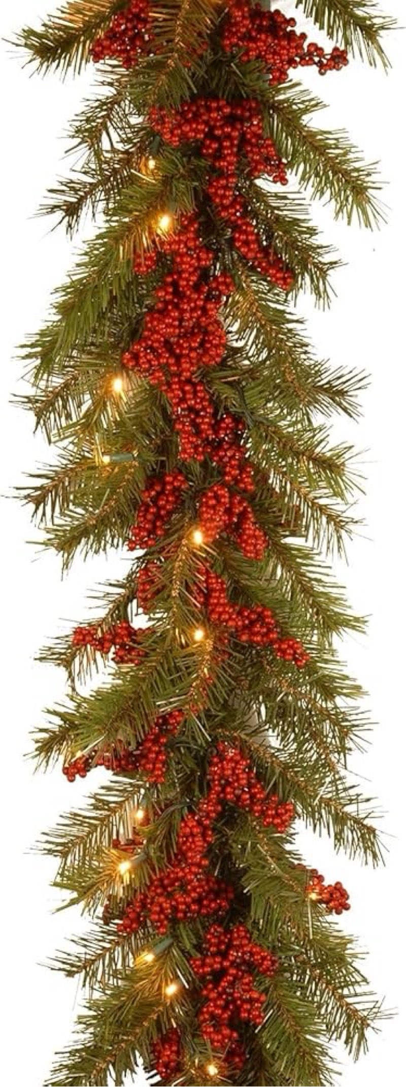 national tree company artificial christmas garland, green, valley pine, decorated with berry clusters, christmas collection, 9 feet 9-foot x 14-inch garland with red berry clusters and 50 battery operated warm white led lights