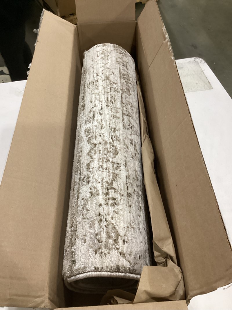 Condition photo showing As Is for similar to**** ruugme 8x10 area rugs abstract: washable living room rug non-slip low pile stain resistant throw rugs for bedroom dining room - large soft indoor carpet for modern farmhouse decor (8x10 beige-brick) 8' x 10' (rectangular) brick/brown/beige