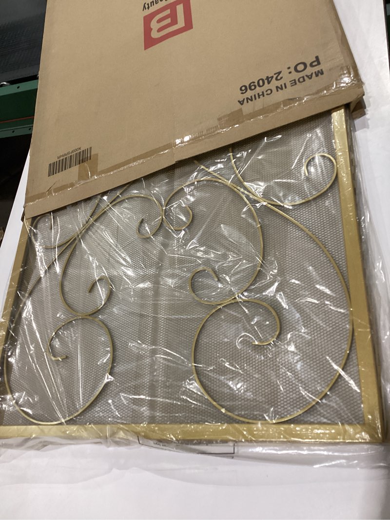 Condition photo showing New/Like New for Fire Beauty Fireplace Screen 3 Panel Wrought Iron Metal 48"(L) x30(H) Spark Guard Cover(Golden Dusting)