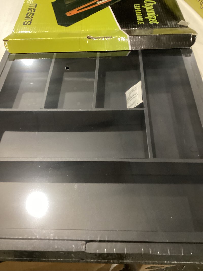 Condition photo showing New/Like New for masirs expandable bamboo kitchen drawer organizer - adjusts to fit drawer size, ideal for silverware, utensils, and office supplies, durable bamboo construction black