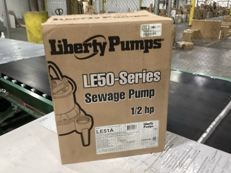 Condition photo showing As Is for liberty pumps le51a 1/2-horse power 2-inch discharge le50-series submersible automatic sewage pump, stainless steel, cast iron