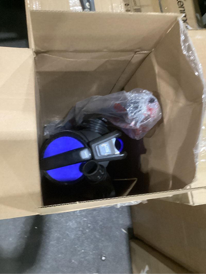 Condition photo showing As Is for bissell cleanview swivel rewind vacuum with automatic cord rewind, turboeraser upholstery tool, triple action brush roll, swivel steering, extension wand, easy-empty dirt tank, multi-cyclonic suction blue