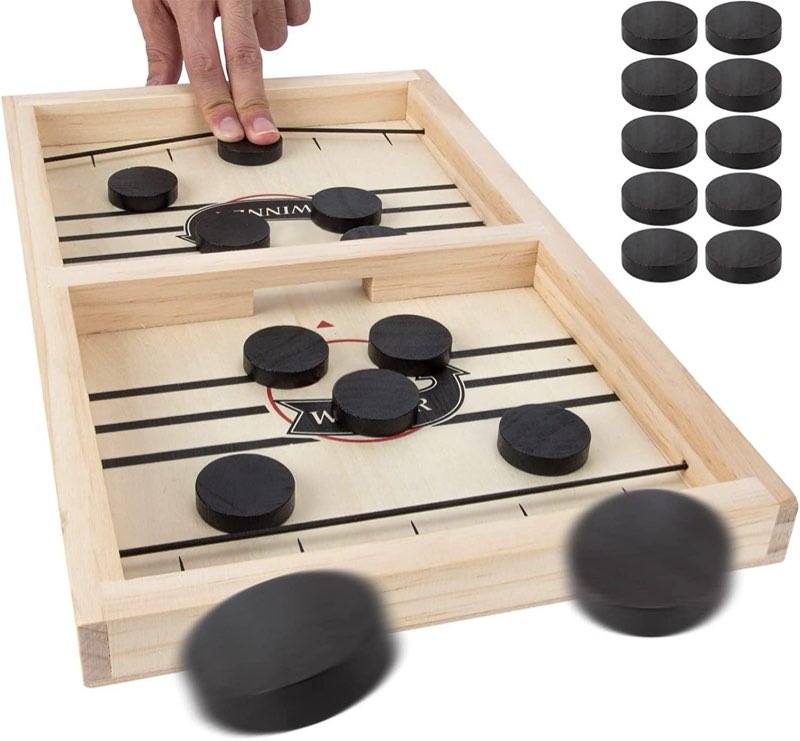 Fast Sling Puck Game for 2 Players, TMIYO Wooden Table Hockey Family Game for Kids or Adults, Super 