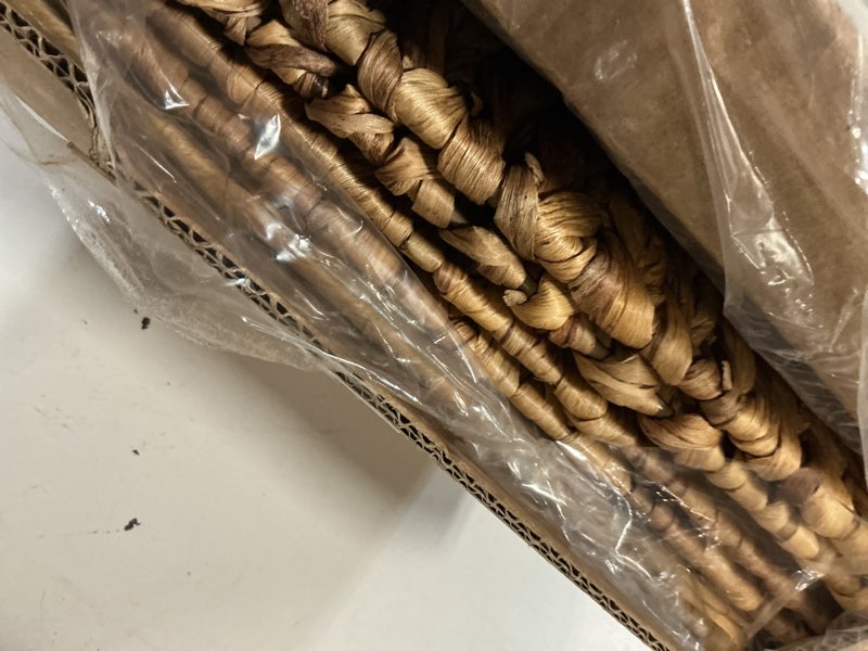 Condition photo showing Good Condition for wicker storage basket foldable hyacinth storage box set of 2, 12x12x12 inch - handmade woven basket for closet,shelf organization & decor