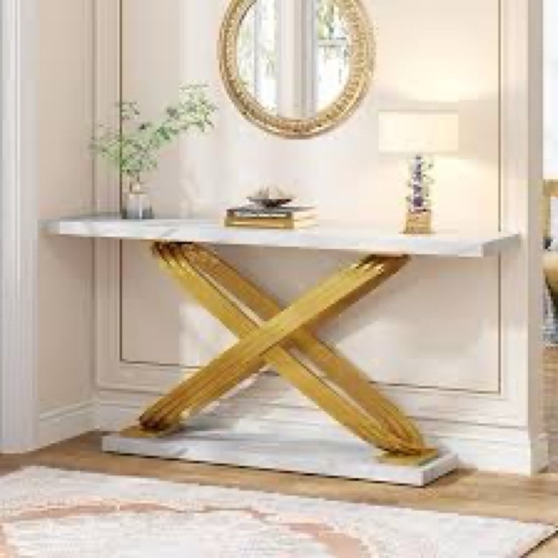 Tribesigns 55 Inch Modern Console Table, Gold Entryway Table Behind Sofa Couch, Narrow Rectangular S