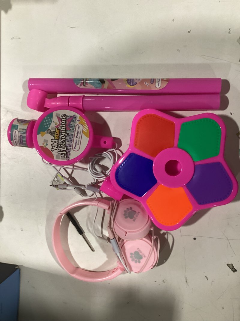 Condition photo showing Good Condition for Kids Karaoke Microphone with Adjustable Stand,Standing Mic for Portable Singing, Retractable Headset for Music Sing-along,Flashing Stage Light Base for Aged 3-6 Boys Girls ?Pink?
