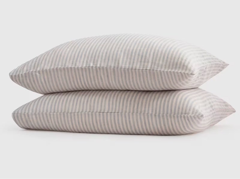 quince european linen pillowcase set queen grey/white 