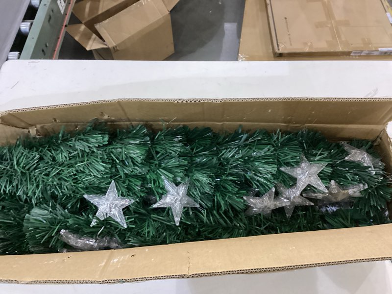 Condition photo showing Good Condition for Juegoal 6ft Pre-Lit Artificial Christmas Tree, Lighted Optical Fiber Xmas Trees with Warm White Large Stars & Color Changing Optical Fiber Lights, Party Home Holiday Green Fake Tree with Metal Legs