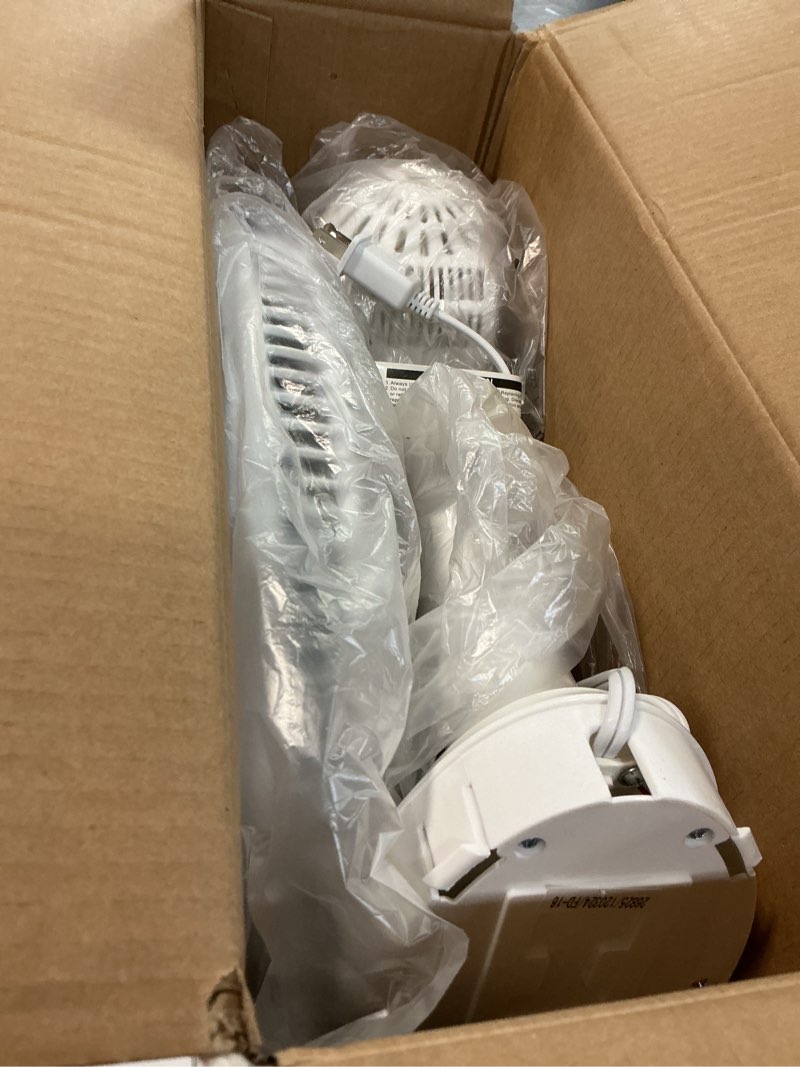 Condition photo showing As Is for Comfort Zone 16 inch Table Fan with Adjustable Tilt, Wide Area Oscillation, Quiet Air Circulator Fan For Bedroom, 3 Speed Desktop Fan for Home Office, Push Button Controls, White