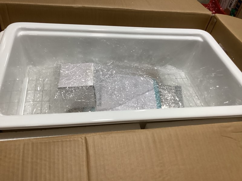 Condition photo showing Good Condition for white undermount workstation kitchen sink 33 inch - large topmount fireclay drop in sink 33"x19"x10", dual mount heavy duty deep single bowl, with 4 custom accessories, for kitchen, island