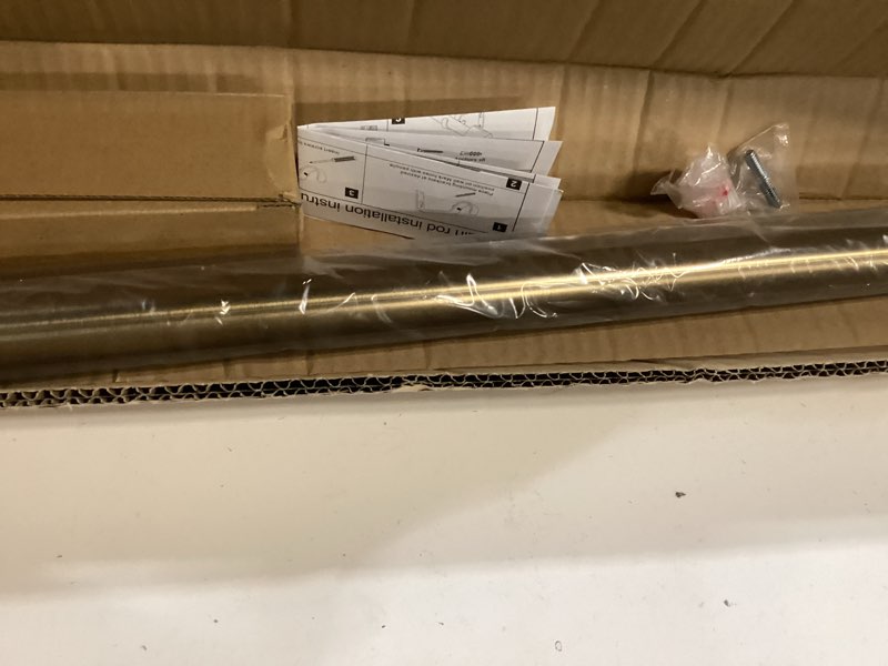 Condition photo showing New/Like New for Brass Gold Curtain Rods for Windows 72 to 144, 1 Inch Decorative Antique Brass Curtain Rod Heavy Duty with Adjustable Length & Easy Installation 72" to 144"
