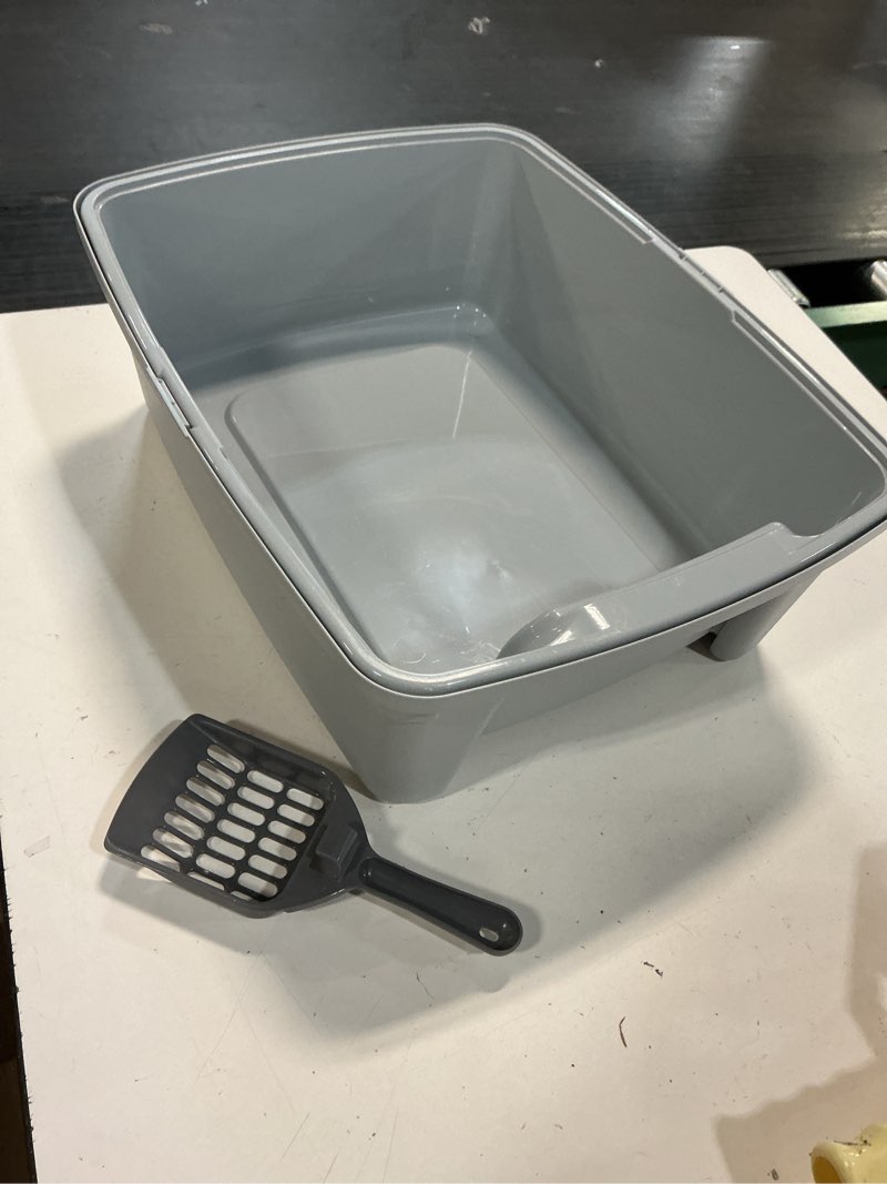 Condition photo showing As Is for (incomplete 1 piece only) zoom litter genie cat litter box, open top  litter box, high sided scatter shield, grey, small
