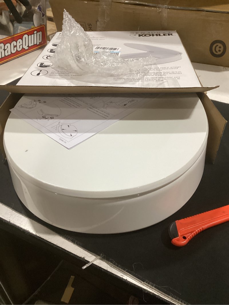 Condition photo showing Good Condition for kohler 25875-0 hyten 3" height, elevated soft close elongated toilet seat, contoured seat with grip-tight bumpers, quick-attach hardware, no slam toilet seat, white white elongated